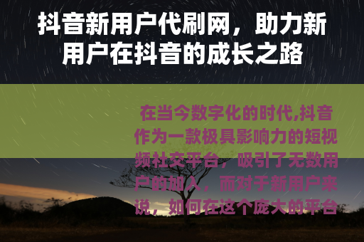 抖音新用户代刷网，助力新用户在抖音的成长之路