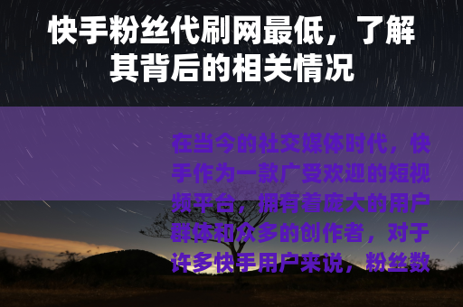 快手粉丝代刷网最低，了解其背后的相关情况