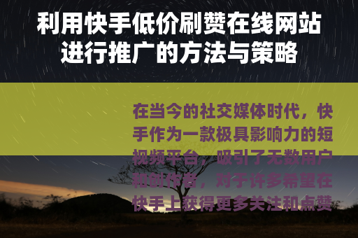 利用快手低价刷赞在线网站进行推广的方法与策略