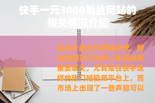 快手一元3000粉丝网站的相关情况介绍