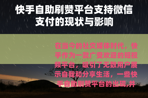 快手自助刷赞平台支持微信支付的现状与影响