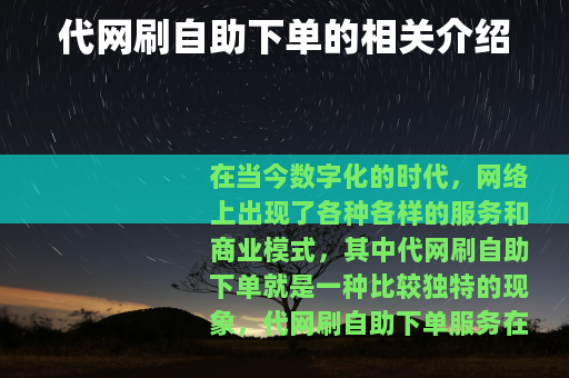 代网刷自助下单的相关介绍