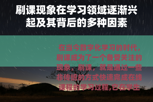 刷课现象在学习领域逐渐兴起及其背后的多种因素
