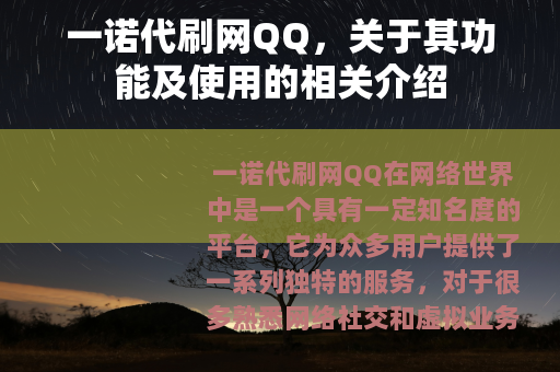 一诺代刷网QQ，关于其功能及使用的相关介绍