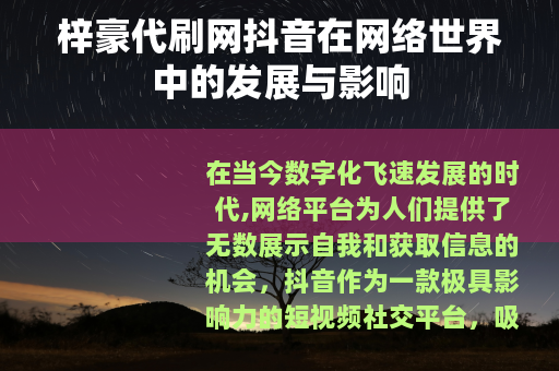 梓豪代刷网抖音在网络世界中的发展与影响