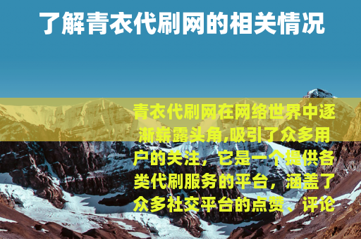 了解青衣代刷网的相关情况