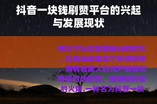 抖音一块钱刷赞平台的兴起与发展现状