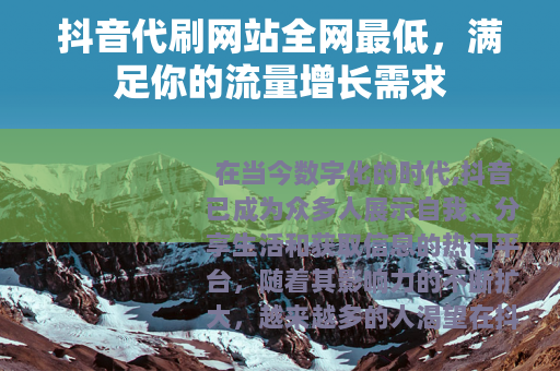 抖音代刷网站全网最低，满足你的流量增长需求