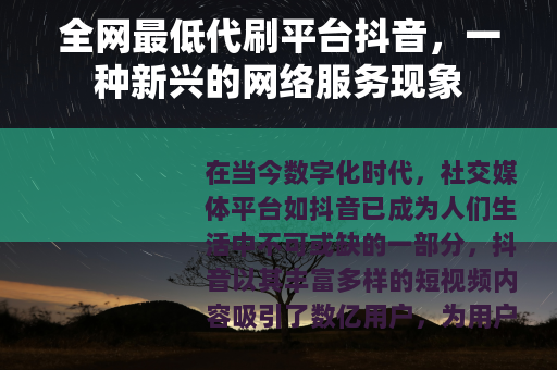 全网最低代刷平台抖音，一种新兴的网络服务现象