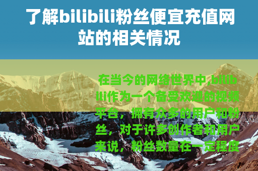 了解bilibili粉丝便宜充值网站的相关情况