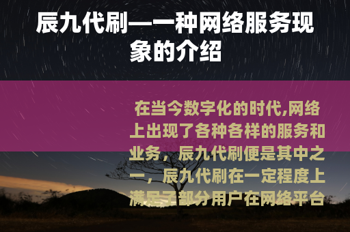 辰九代刷—一种网络服务现象的介绍