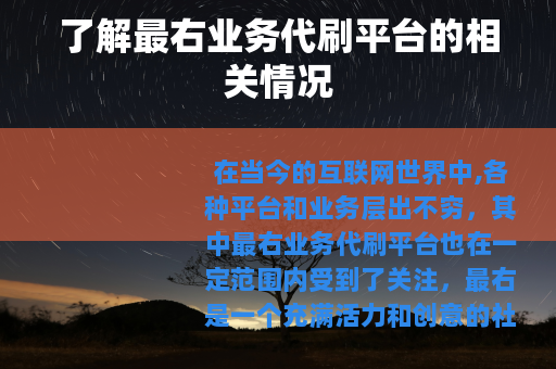 了解最右业务代刷平台的相关情况