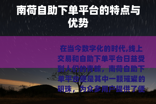 南荷自助下单平台的特点与优势