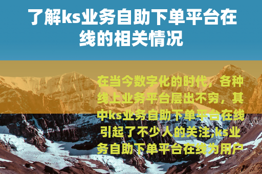 了解ks业务自助下单平台在线的相关情况