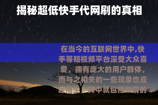 揭秘超低快手代网刷的真相