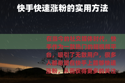 快手快速涨粉的实用方法