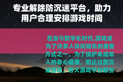 专业解除防沉迷平台，助力用户合理安排游戏时间