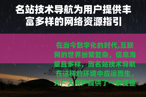 名站技术导航为用户提供丰富多样的网络资源指引
