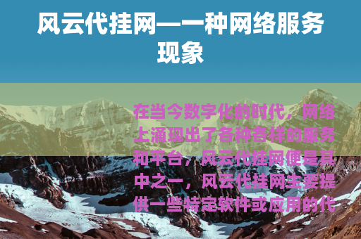 风云代挂网—一种网络服务现象