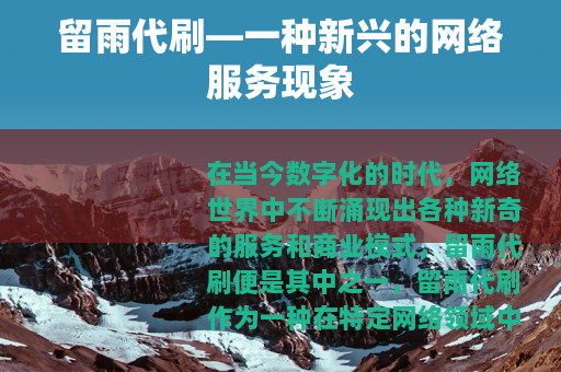 留雨代刷—一种新兴的网络服务现象