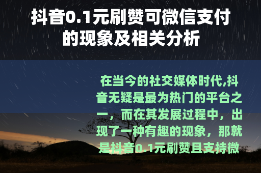 抖音0.1元刷赞可微信支付的现象及相关分析