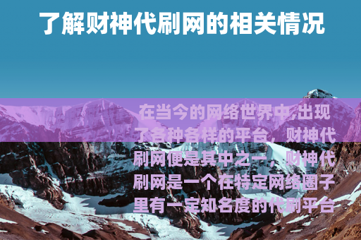 了解财神代刷网的相关情况
