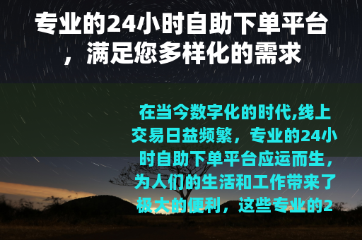 专业的24小时自助下单平台，满足您多样化的需求