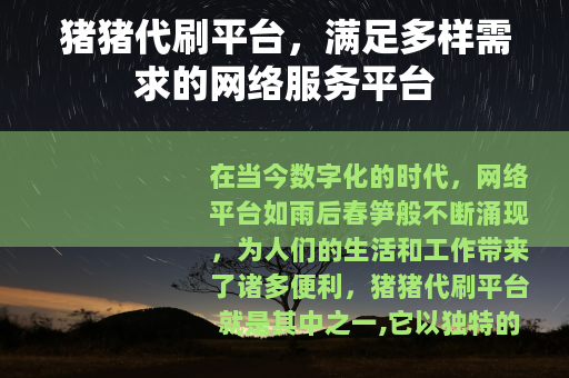 猪猪代刷平台，满足多样需求的网络服务平台