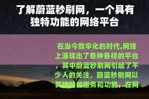了解蔚蓝秒刷网，一个具有独特功能的网络平台