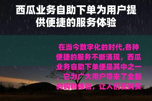 西瓜业务自助下单为用户提供便捷的服务体验
