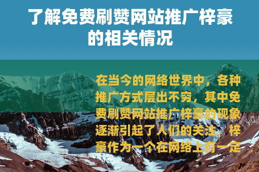 了解免费刷赞网站推广梓豪的相关情况