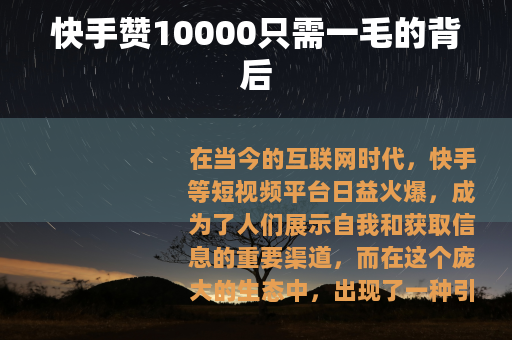 快手赞10000只需一毛的背后