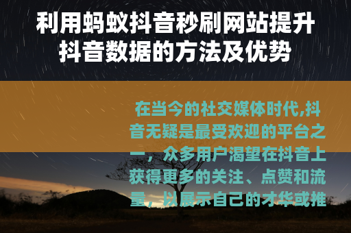 利用蚂蚁抖音秒刷网站提升抖音数据的方法及优势