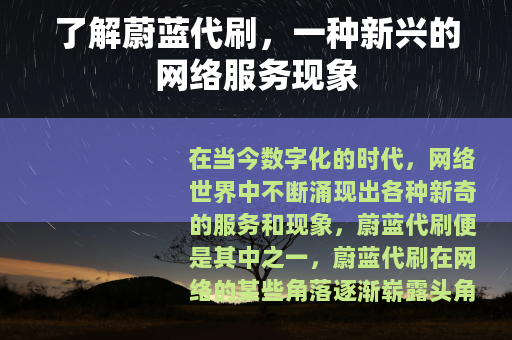 了解蔚蓝代刷，一种新兴的网络服务现象