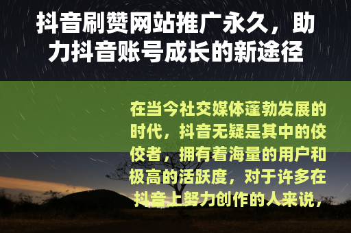 抖音刷赞网站推广永久，助力抖音账号成长的新途径