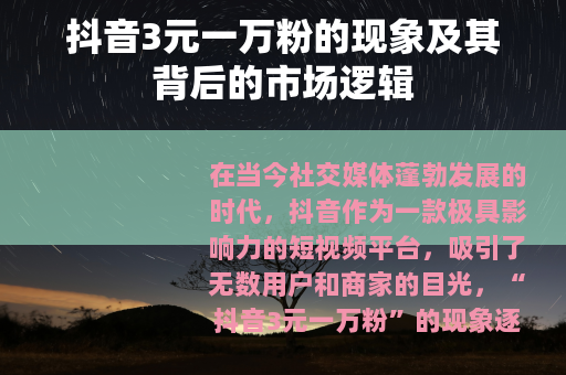 抖音3元一万粉的现象及其背后的市场逻辑