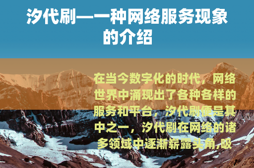 汐代刷—一种网络服务现象的介绍