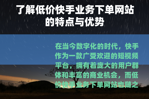 了解低价快手业务下单网站的特点与优势