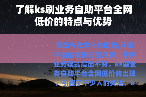 了解ks刷业务自助平台全网低价的特点与优势
