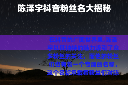 陈泽宇抖音粉丝名大揭秘
