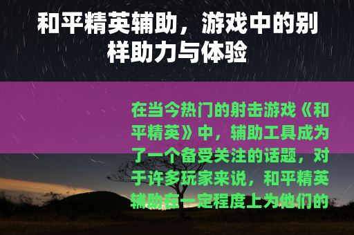 和平精英辅助，游戏中的别样助力与体验