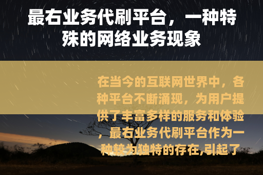 最右业务代刷平台，一种特殊的网络业务现象