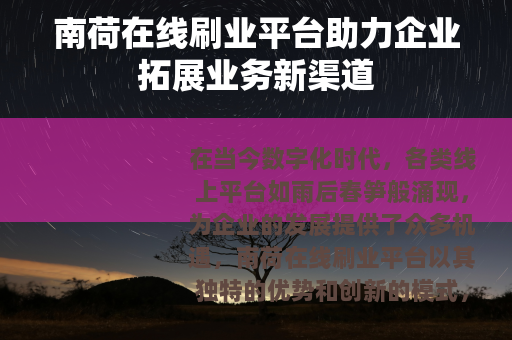 南荷在线刷业平台助力企业拓展业务新渠道