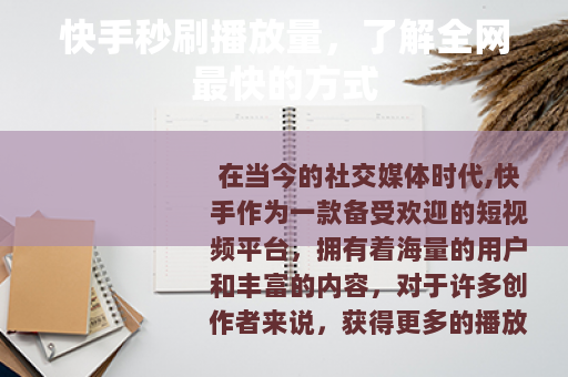 快手秒刷播放量，了解全网最快的方式