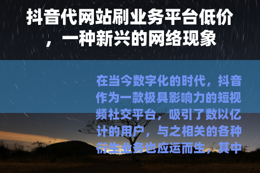 抖音代网站刷业务平台低价，一种新兴的网络现象
