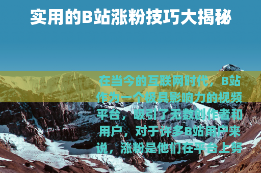 实用的B站涨粉技巧大揭秘