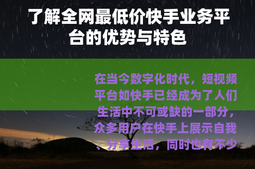 了解全网最低价快手业务平台的优势与特色