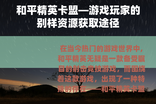 和平精英卡盟—游戏玩家的别样资源获取途径