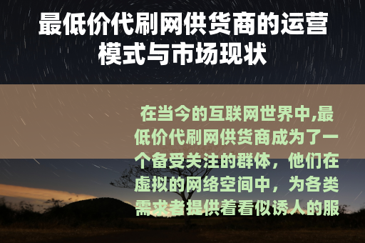 最低价代刷网供货商的运营模式与市场现状