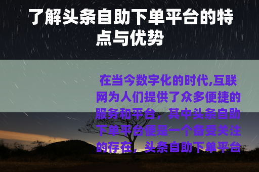 了解头条自助下单平台的特点与优势